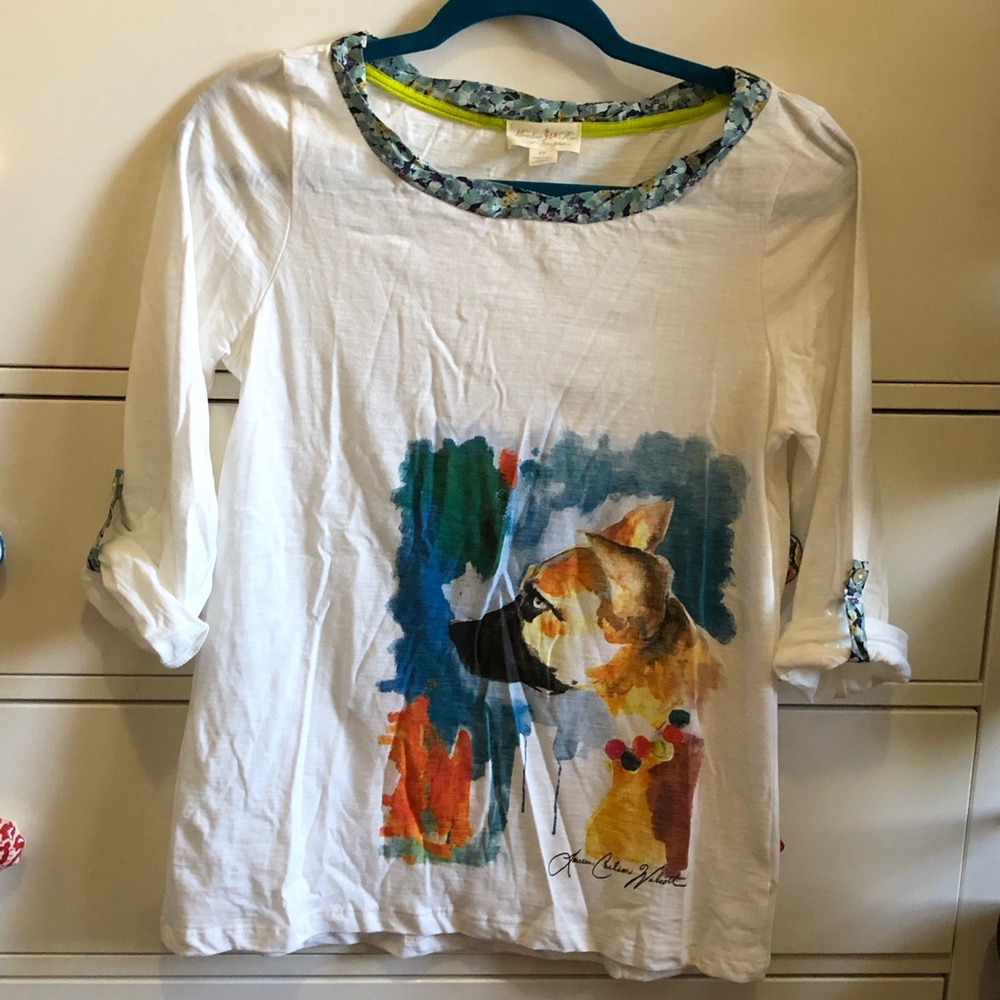 Anthropologie top with dog watercolor print